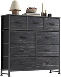 Sweetcrispy 9 Drawer Fabric Dresser Storage Tower Drawer Organizer | Sturdy Steel Frame with Wood-top, Easy-pull Handles, Space-Saving Organizer Chest for Bedroom, Closet, Black Wood Grain
