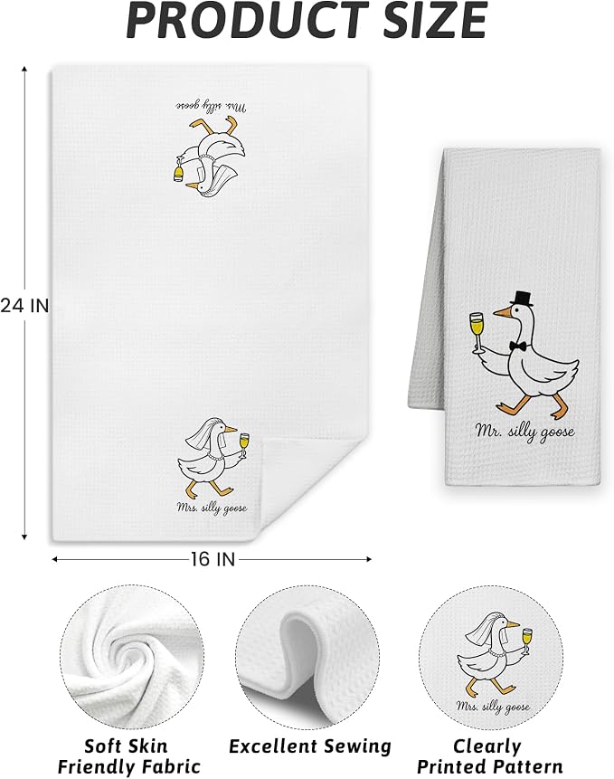 Funny Bride and Groom Goose Kitchen Towels, Wedding Newlyweds Gifts for Couples Dish Tea Towels for Kitchen Decor, Just Married Gifts Decorative Hand Towel for Bathroom, 16x24 Inch Set of 2