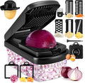Yusshn Vegetable Chopper, 12-in-1 Food Veggie Chopper Cutter with Container | 7 Sharp Blades Dice, Slice, Shred and Grate for Salads, Onions and Meal Prep, with a Non-Slip Base and Drain Basket