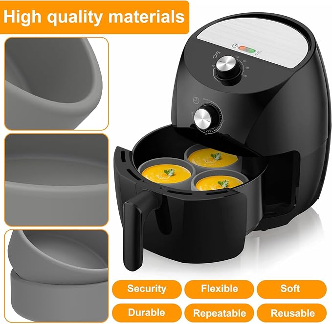 3Pcs Silicone Air Fryer Egg Mold,3 Pcs Reusable Nonstick Egg Bites Pan-Alternative to Microwave Egg Cooker/Sous Vide Egg Bite Maker,BPA Free,Dishwasher Safe,Air Fryer Accessories(Grey,3pcs)