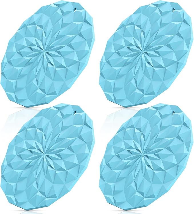 ME.FAN Silicone Trivet Mats - 4 Pack Pot Holders - 7.4'' Thickened Hot Pads for Hot pots, Pans and Dishes, Heat Resistant Silicone Trivet for Table and Counter Top Blue