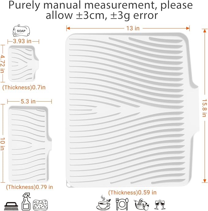 Silicone Dish Drying Mat for Kitchen counter | 15.8"x13" Dish Drainer Mat, Heat-Resistant Kitchen Counter Mat & Over-Sink Drying Tray, Can Be Hung, lvory-1Set