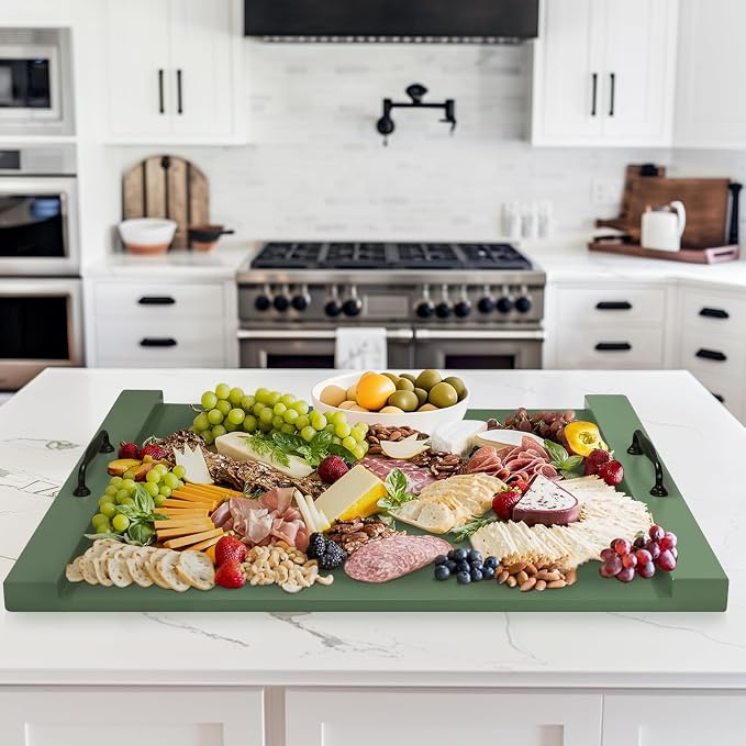 GASHELL Noodle Board Stove Cover with Handles for Electric, Gas Stove Top | 100% Bamboo, Forest Green, Increases Countertop Space, Multi-purpose, used as Charcuterie Board, Serving Tray, Turkey Board