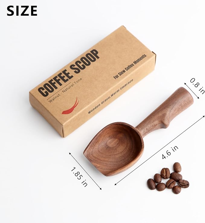 Walnut Coffee Scoop,Wooden Coffee Bean Measuring Spoon,10g Capacity,Natural Wood Coffee Scoop for Tea,Sugar & Powder,Rustic Kitchen Gift for Coffee Lovers