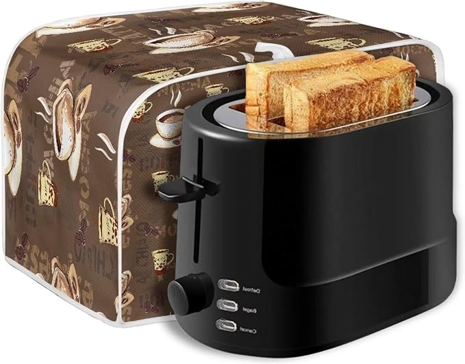 Coffee Print Two Slice Toaster Cover, Kitchen Small Appliance Covers Home Table Decoration Microwave Oven Dustproof Cover Keep From Dirty Stain, Brown