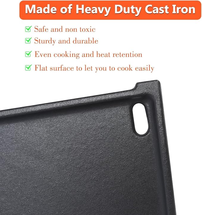 QuliMetal Cast Iron Griddle for Weber Q2000N, Q2200N, Q2600N+ & Q2800N+ | Half griddle design allows simultaneous griddle and grate cooking, ideal for breakfast, seafood, bacon and vegetables.