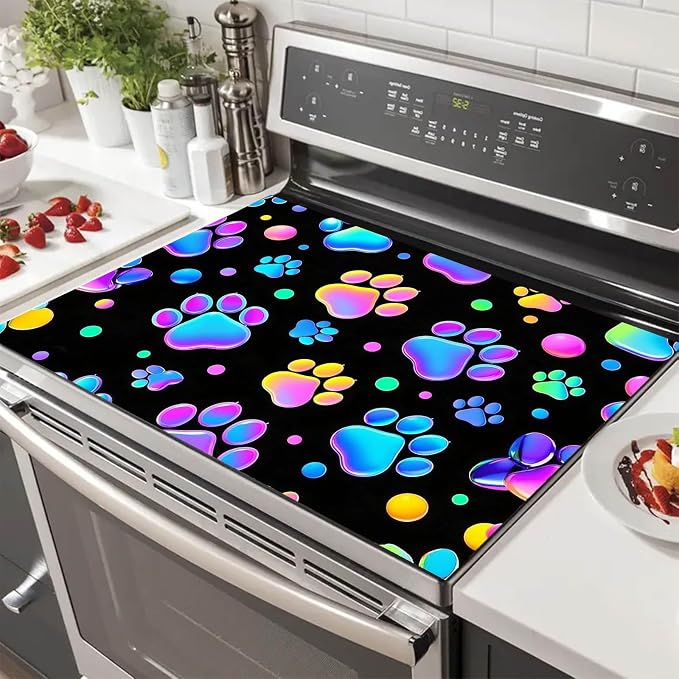 HOMETITUTE Rainbow Paw Print Stove Top Cover 28x20 Diatomite Mat