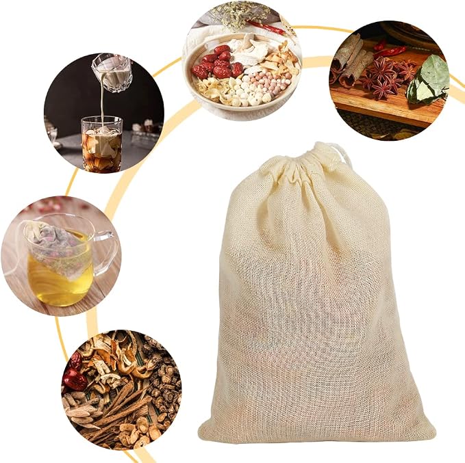 YQL 4x6 Inch Spice Bags for Cooking, 30PCS Reusable Muslin Drawstring Bags | Cotton Tea Filter Bags for Soup, Herbs, Spices, Coffee, Cheesecloth Straining and Kitchen Cooking Use