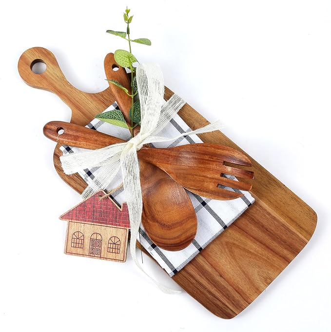 The Perfect Housewarming Gift! Wooden Cutting Boards Set with Utensils & Napkin - Charcuterie, Cheese, Serving Tray for New Home, Kitchen Decor
