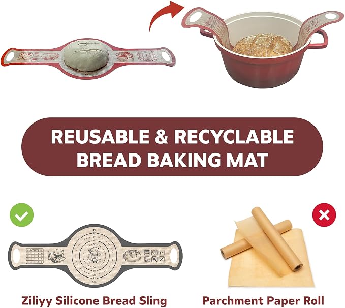 Silicone Bread Sling for Dutch Oven, 2 PCS Non-Stick Reusable Bread Baking Mats with Long Handles, Seamless Design Easy to Transfer Sourdough Sling Silicone Sourdough Sling Dough (Round Red, Gray)