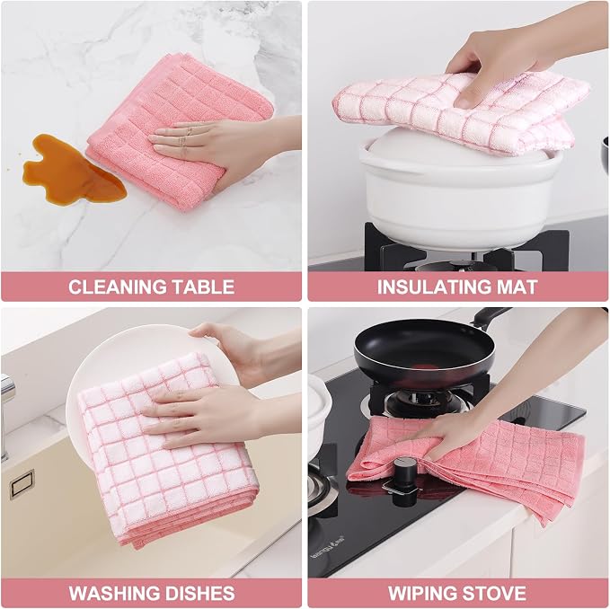 Homaxy Large Premium Cotton Kitchen Towels 16"x 28", 4 Pack, Pink | Natural Ring Spun 390 GSM Dish Towels, Super Absorbent Terry Kitchen Hand Towels, Soft Tea Towels with Hanging Loop