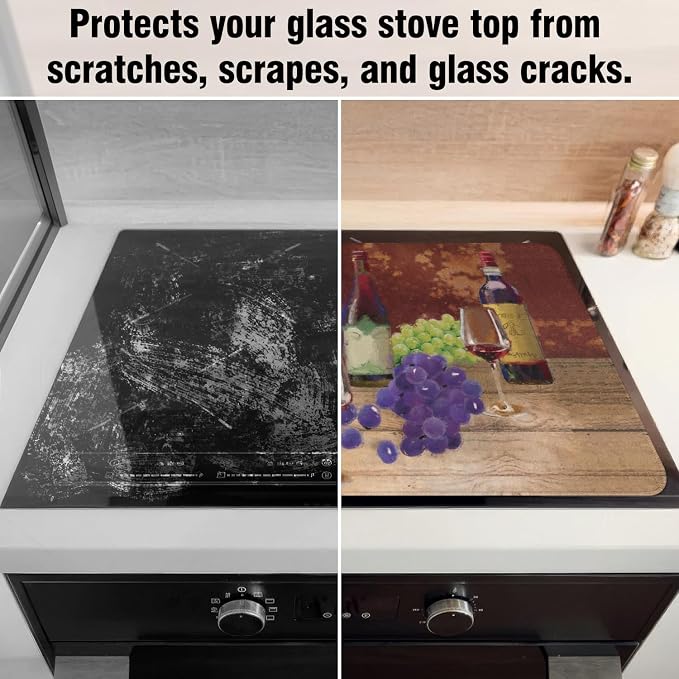Wine Stove Top Cover for Electric Stoves,Brown Burgundy Grape Farmhouse Stove Top Cover for Kitchen Decor,Heat Resistant Cooktop Protector Mat,Non-Slip Washable Dish Drying Mat 28"x20"