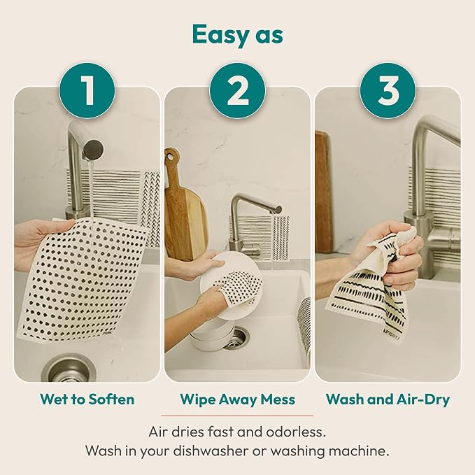 Swedish Dishcloths for Kitchen, 5 Pack, Neutrals | Reusable Paper Towels Washable, Non-Scratch Cellulose Sponge Cloths, No Odor, Biodegradable