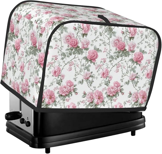 2 Slice Toaster Cover Vintage Floral Dust Proof Washable Kitchen Appliance Cover with Pocket, Oxford Fabric Countertop Toaster Protector for Standard Toasters Small Appliances