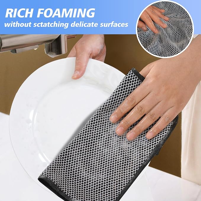 Dish Cloths for Washing Dishes with Scrub Side, Microfiber Dish Rags | Dual-sided microfiber dish cloths with scrubber for stuck-on food, quick dry kitchen washcloths 9 Pack, 9" x 9 Inch Black