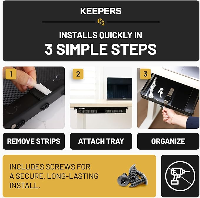 KEEPERS Anything Keeper — Compact 11x10in Under-Cabinet Slide-Out Drawer, Hidden Steel Organizer for K-Cups & Desk Items, RV & Small Kitchen — Black