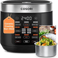 Cosori Rice Cooker 10 Cup, Ceramic Coating Inner Pot, Fuzzy Logic, 18-in-1 | 24H Keep Warm & Delay Timer, Stainless Steel Steamer Basket, Non-stick Ceramic Coating, Sauté, Slow Cook, Black