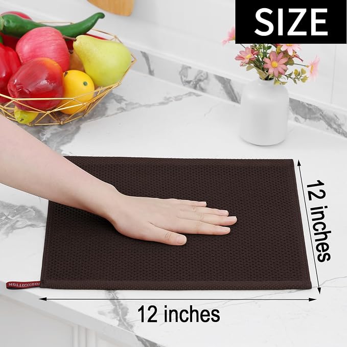 Homaxy 100% Cotton Waffle Weave Kitchen Dish Cloths 6-Pack, Dark Brown | 12 x 12 Inches, Ultra Soft Absorbent Dish Towels, Quick Drying Dish Rags with Hanging Loop