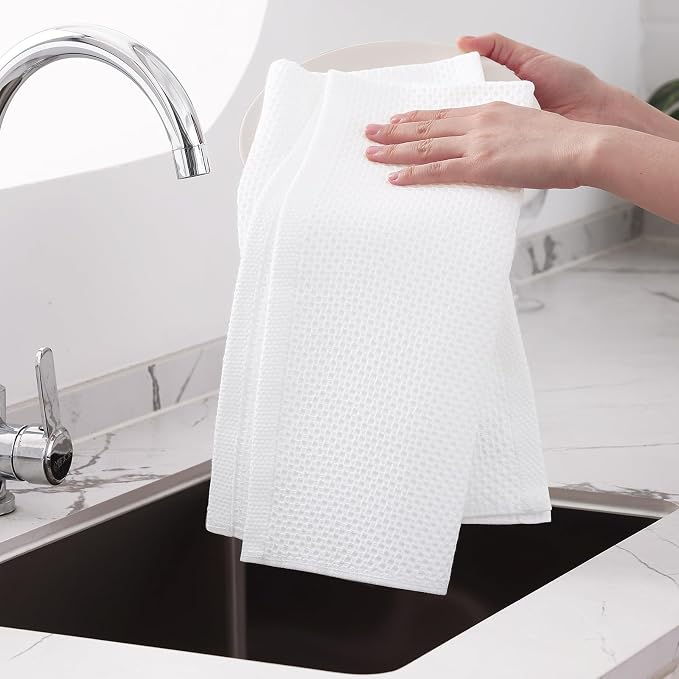 Homaxy 100% Cotton Oversized Waffle Weave Kitchen Towels 8-Pack, White | 20 x 28 Inches, Ultra Soft Absorbent Dish Towels, Quick Drying Large Cleaning Towels