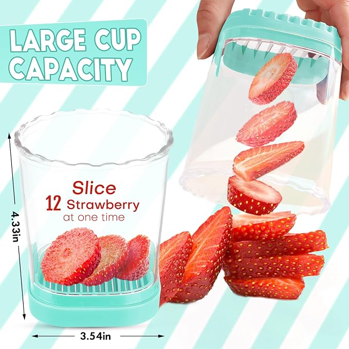 Creative Strawberry Slicer, Detachable Cutter with Push Plate (Turquoise)