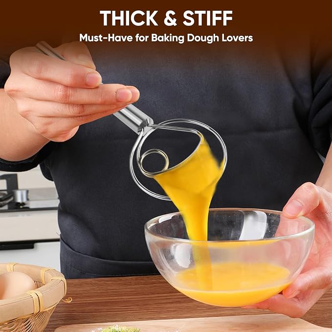 Maxjoy Danish Dough Whisk Stainless Steel for Sourdough Bread | Dutch Dough Hook, Replaces Dough Mixer Spoon & Stick, Food Grade & Rust Resistant, Easy Clean & Dishwasher Safe, Baking Tool