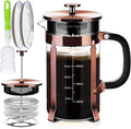 YMMIND French Press Coffee Maker 304 Stainless Steel Coffee Press,with 4 Filters System, Heat Resistant Thickness Borosilicate French Press Glass, BPA-Free Brewed Tea Pot Coffee Plunger(Copper 12oz)