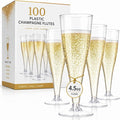 Prestee 100 Pack Clear Plastic Champagne Flutes - 4.5 oz Durable Disposable Champagne Glasses for Parties, Weddings, Toasting and Large Celebrations - Elegant Wine Glasses Stemware for Easy Cleanup
