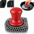 Cast Iron Scrubber and Scraper | 316 Chainmail Scrubber for Cast Iron Pan | Chain Mail Scrubber for Cast Iron Skillet Cleaner | Dishes Pots Wok Griddle Grill | Dish Scouring Pad Dishwasher Safe, Red1