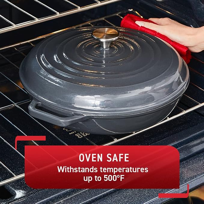 T-fal Cast Iron Enameled Casserole Dish 3.5 Quart Induction Oven Broiler Safe 500F Pots and Pans, Cookware Grey