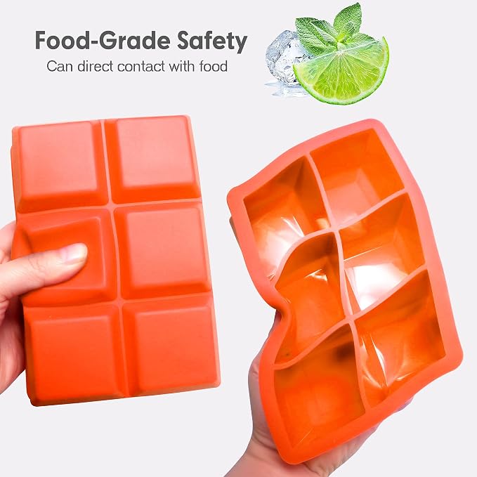 Silicone Ice Cube Trays with Lids,Large Square Ice Cube Molds for Freezer, Whiskey, Cocktail, Stackable Flexible and Reusable & Easy Release BPA Free (2 Pack&Dark Gray and Orange)