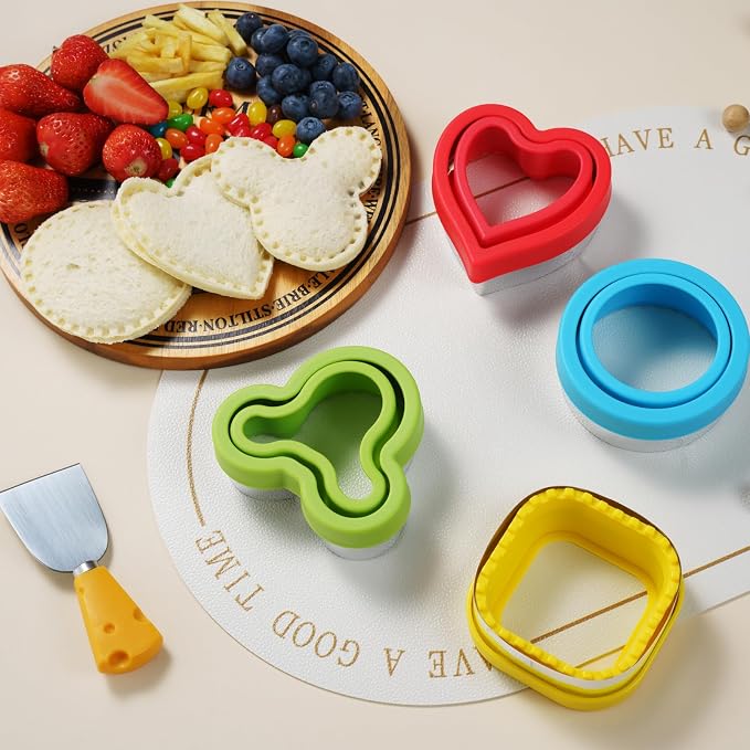ETERSION Uncrustable Sandwich Cutter, Stainless Steel, 4 Pieces 4 Shapes | Crustless bread sealer decruster, 4-inch detachable food-grade grips, seals edges for kids school lunch, bento and baking