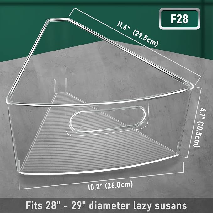 Lazy Susan Cabinet Organizer Bins for 26"/ 28"/ 32" Diameter | Corner Organizer, Plastic Cabinet Storage Bin, 1/8 Wedge - Food Safe, BPA Free, with Non-Slip Pads (for 28" Diameter, 8 Pack)