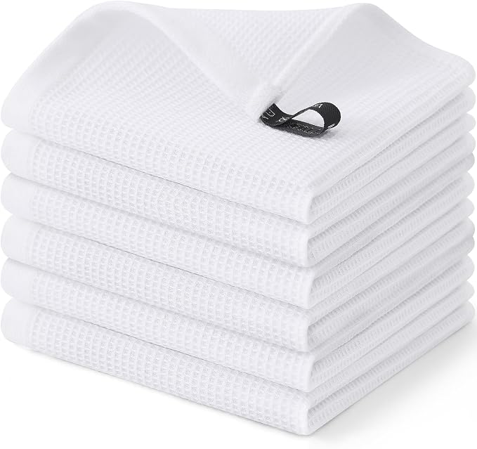 Homaxy 100% Cotton Waffle Weave Dish Cloths, 6 Pack, White | Soft and Absorbent Dish Towels, 12 x 12 Inches Quick Dry Dish Rags