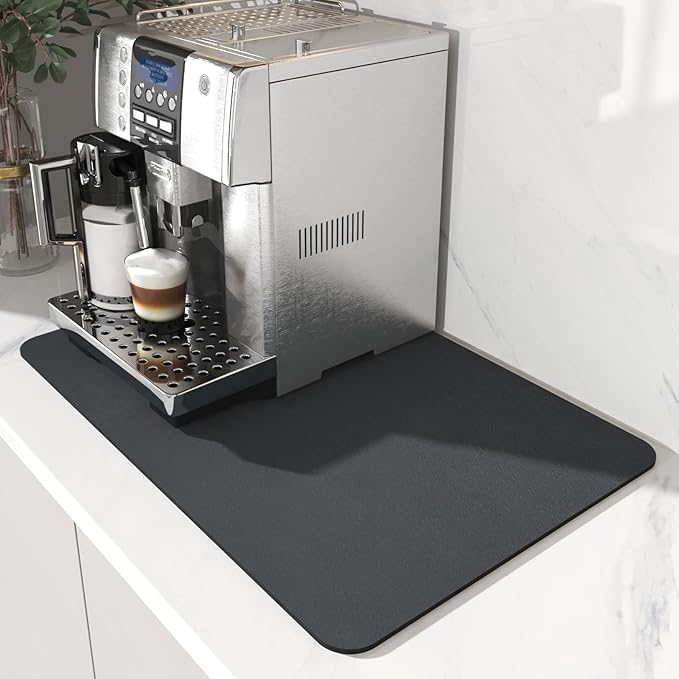 AMOAMI Coffee Mat Dish Drying Mat for Kitchen Counter-Bar Accessories, Hide Stain, Rubber Backed, Absorbent, Fit Under Coffee Maker, Espresso Machine, Pot, Dish Rack, 12"x19", Dark Grey