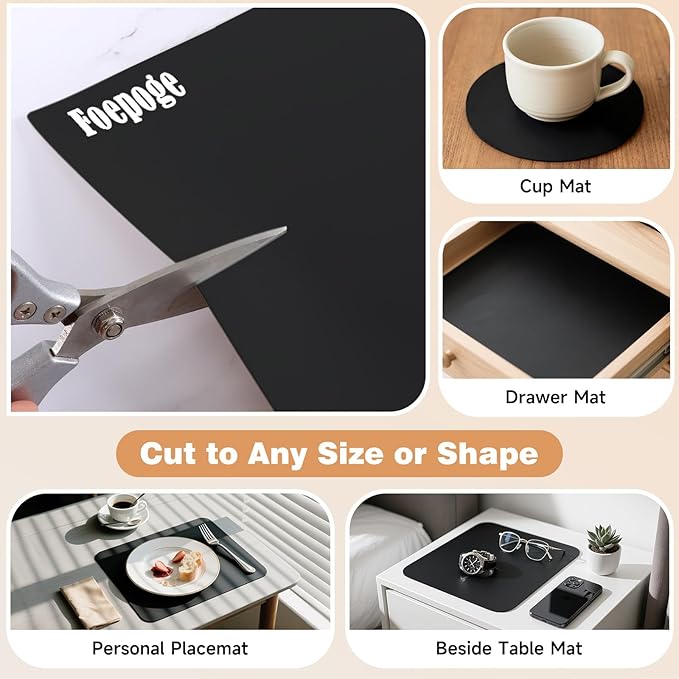 49.2" x 15.7" Large Silicone Mat for Kitchen Counter Protector, Cuttable | Silicon Countertop Protector Mat Heat Resistant Mats for Countertop, Cut to Fit Placemat Ship Roll by Foepoge, Black