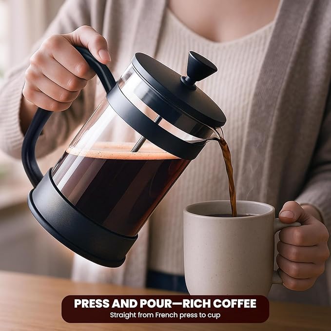 Utopia Kitchen Borosilicate Glass French Press Coffee Maker 21 Oz, Black | Heat-Resistant Cafetiere & Tea Maker, Thickened Glass Coffee Press for Travel and Camping