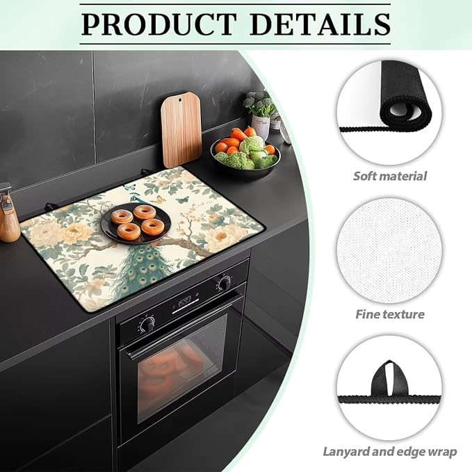 Peacock Electric Stove Top Covers, Thickened Premium Silicone Stove Mat for Glass Top Stove, Waterproof Oven Range Top Cover, Extra Large Dish Drying Mat
