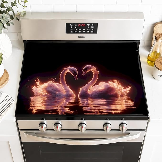 Glowing Swan Stove Top Cover 28.35x20.47 in Non Slip Mat | Heat Resistant Cooktop Protector Mat with Non-Slip Backing, Scratch Protection and Countertop Drying Mat.