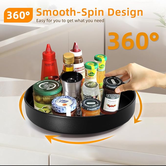 Metal Lazy Susan Organizer, 10 Inch Anti-Rust Turntable for Cabinet, Kitchen, Dining Table, Bathroom – Rotating Spice Rack, Spinner Storage, Round Carousel Organizer for Countertop Black