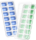 ChefAide Ice Cube Tray with Lid, 2 Packs 28 Cubes Durable Stackable Ice Cube Trays for Freezer with Removable Lids, Easy-Release Plastic & Silicone Ice Tray for Cocktail, Coffee