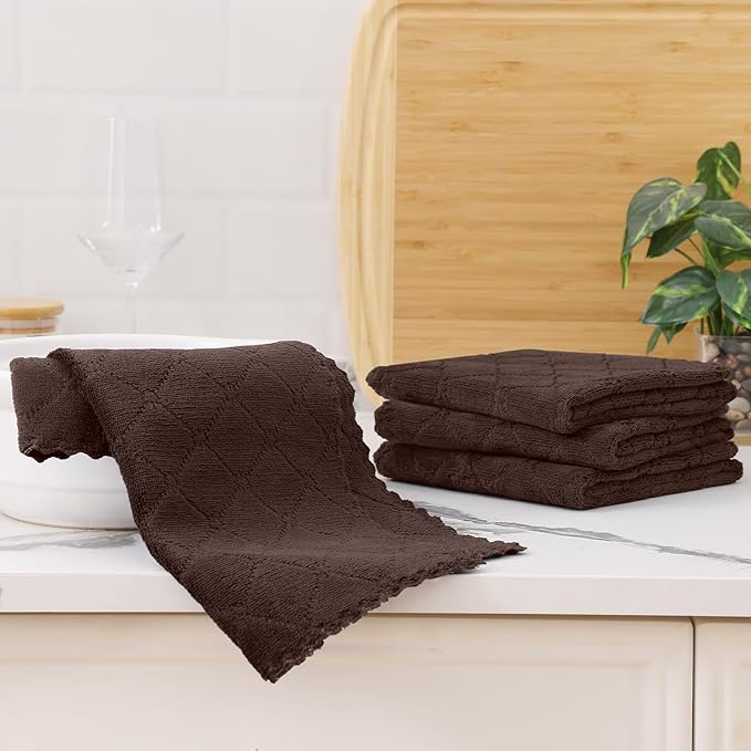 Homaxy 12 Pack Super Soft Absorbent Dish Cloths, 13" x 19", Brown | Coral Velvet, Nonstick Oil Fast Drying Microfiber Cleaning Cloth, No Lint Dishcloths for washing and drying