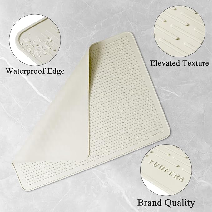 YUHFERA Stove Top Cover for Electric Stove - Silicone Stove Mat for Glass Top, Glass Cooktop Protector, XL Dish Drying Mats for Kitchen,Oven Covers for Electric Stove (Beige,30 x 21)