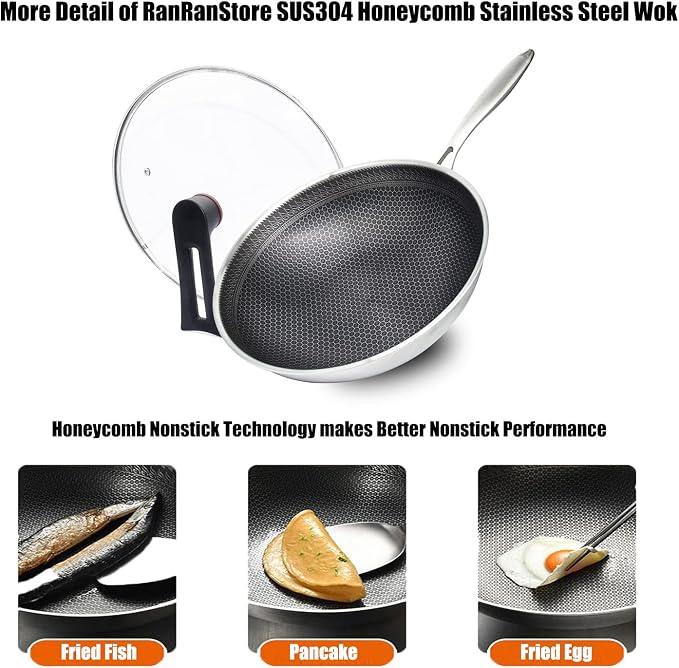 Large Hybrid Nonstick Stainless Steel Pan Skillet, 14.5in | PFOA Free Non-Stick Wok, Dishwasher Oven Safe, Stay Cool Handle, Works with Induction Cooktop/Ceramic/Gas/Electric Stove
