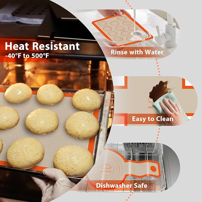 Silicone Baking Mat Set of 4, Nonstick & Reusable | Silicone Bread Sling & Loaf Pan Liners for Bread, Macaron Baking Mat for Macarons, Pastry