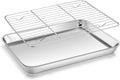 Homikit Quarter Sheet Pan with Wire Cooling Rack (1 Pan+1 Rack), Nonstick | 10x12 Inch Stainless Steel Baking Sheet with Rack, Small Cookie Pans for Toaster Oven, Metal Bacon Tray Dishwasher Safe