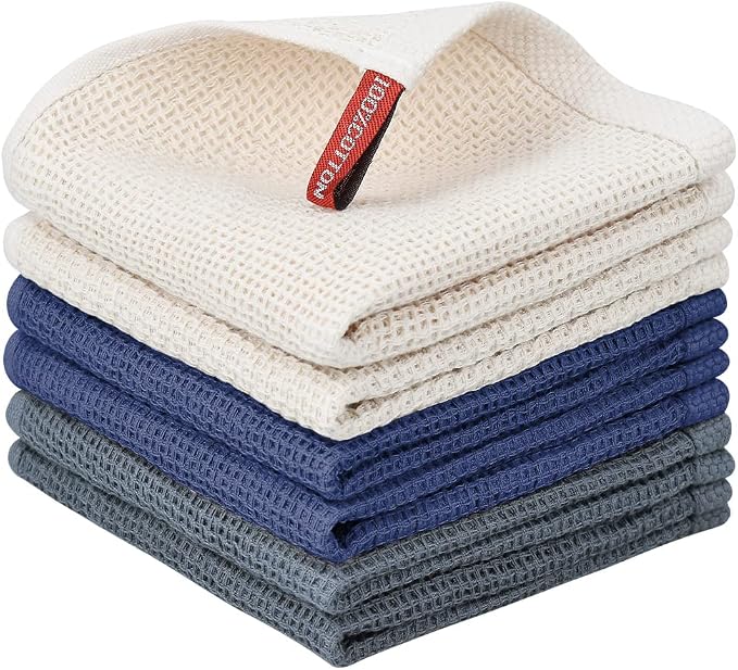 Nialnant 6 Pack Kitchen Towels,100% Cotton Absorbent Dish Cloths | Soft Quick Drying Dish Towels for Kitchen,Dish Rags for Washing Dishes,12x12 Inches, Multi Color