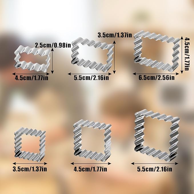 Stainless Steel Cookie Cutter Set, 6PCS Zigzag Rectangle Square Sandwiches Cutters Biscuit Molds,Geometric Frame Cookie Cutters Pastry Molds Perfect for Holiday Baking (Rectangle and Square)