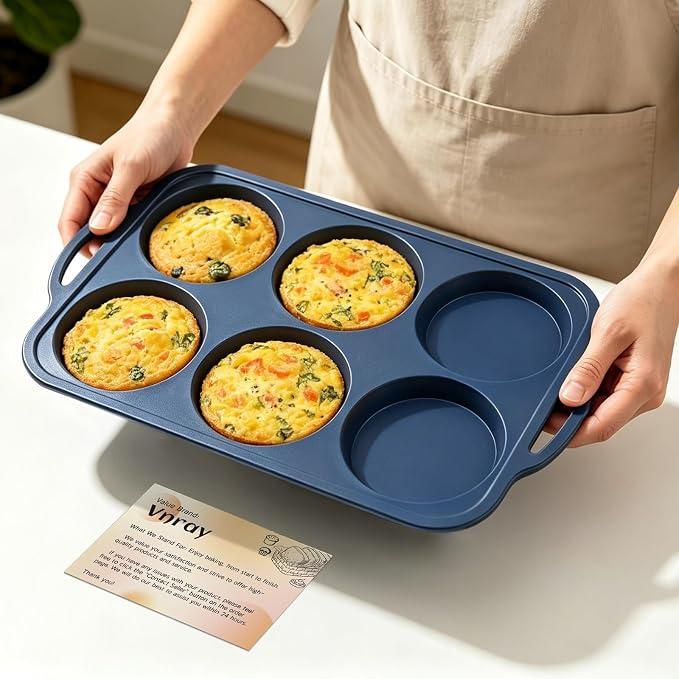 4 Inch Jumbo Silicone Muffin Top Pan with Frame Non Stick Egg Mold Baking | Silicone Egg Mold for Oven, Large Whoopie Pie Baking Pan with Handle for English Breakfast Sandwich Egg Bite Bun Tart Vnray