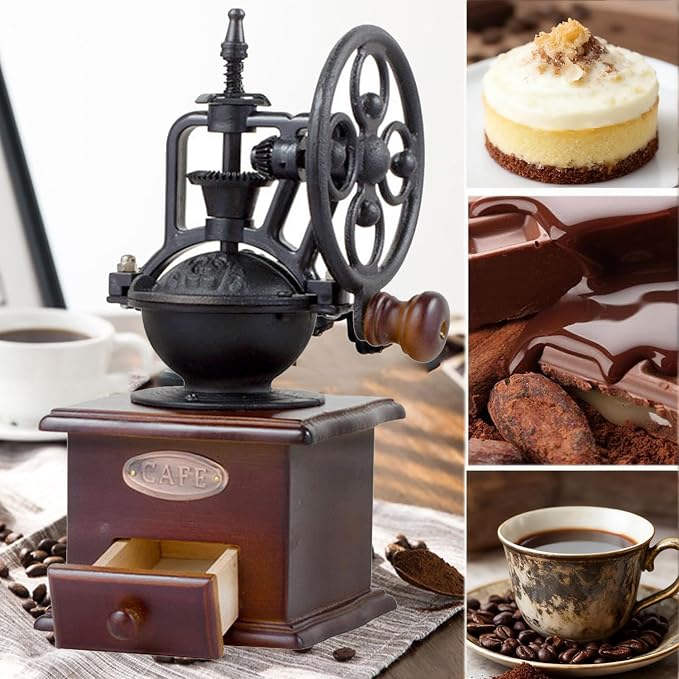 Vintage Manual Coffee Grinder Maker - High Hardness Ceramic Core Coffee Bean Grinder With Solid Wood Base And Drawer Powder Box Classic Coffee Grinders For Home Use