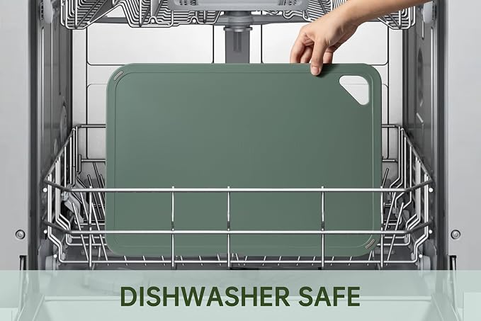 Plastic Cutting Board Set, Extra Large Cutting Board for Kitchen | Upgarded Set of 4, Non-Slip with Grip Handle, Large -Small Chopping Board for Cooking, Bpa Free, Dishwasher Safe, Sage Green